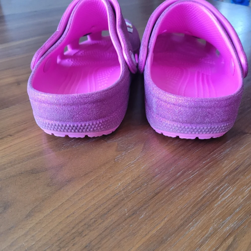 CROCS Sparkly Pink Kids Slippers with Cute Charms